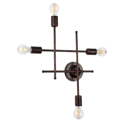 GloboStar® PIPING 00662 Vintage Επιτοίχιο Φωτιστικό Πολύφωτο 4 x E27 IP20 Χάλκινο Μέταλλο - Μ40 x Π9 x Υ52cm
