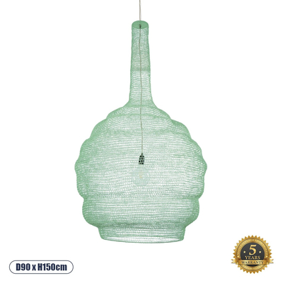 GloboStar® KENTUCKY 01888 Vintage Κρεμαστό Φωτιστικό Πλέγμα Μονόφωτο 1 x E27 IP20 Τιρκουάζ Μέταλλο - Μ90 x Π90 x Υ150cm