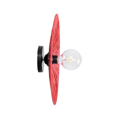 GloboStar® COLOMBO 02281 Boho Επιτοίχιο Φωτιστικό Απλίκα Μονόφωτο 1 x E27 IP20 Κόκκινη Ράφια - Μ40 x Π40 x Υ9cm