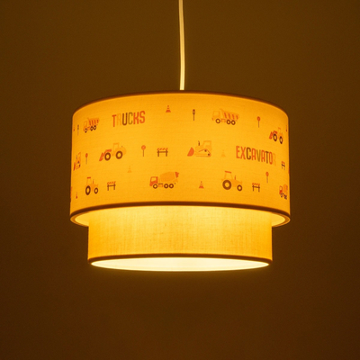 GloboStar® EXCAVATOR 204-0005 Παιδικό Κρεμαστό Φωτιστικό Φιγούρα Μονόφωτο 1 x E27 IP20 Λευκό & Κίτρινο Ύφασμα - Μ30 x Π30 x Υ70cm