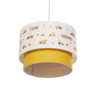 GloboStar® EXCAVATOR 204-0005 Παιδικό Κρεμαστό Φωτιστικό Φιγούρα Μονόφωτο 1 x E27 IP20 Λευκό & Κίτρινο Ύφασμα - Μ30 x Π30 x Υ70cm