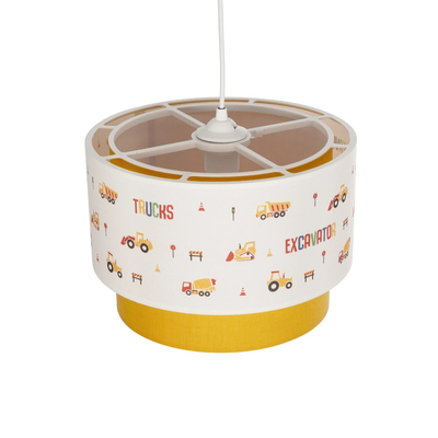 GloboStar® EXCAVATOR 204-0005 Παιδικό Κρεμαστό Φωτιστικό Φιγούρα Μονόφωτο 1 x E27 IP20 Λευκό & Κίτρινο Ύφασμα - Μ30 x Π30 x Υ70cm