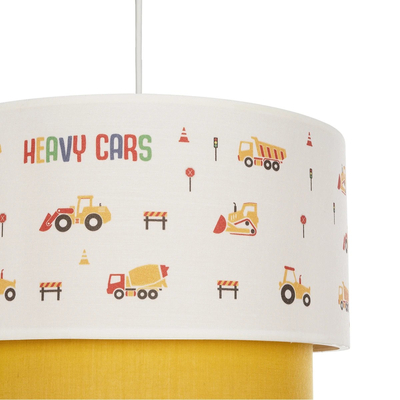 GloboStar® EXCAVATOR 204-0005 Παιδικό Κρεμαστό Φωτιστικό Φιγούρα Μονόφωτο 1 x E27 IP20 Λευκό & Κίτρινο Ύφασμα - Μ30 x Π30 x Υ70cm