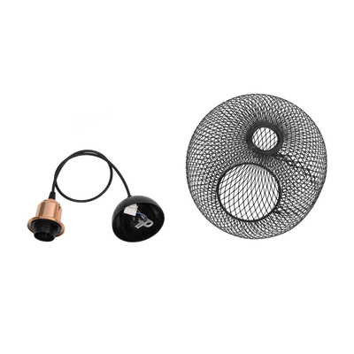 GloboStar® WIRE 203-0004 Μοντέρνο Κρεμαστό Φωτιστικό Πλέγμα Μονόφωτο 1 x E27 IP20 Μαύρο Μέταλλο - Μ25 x Π25 x Υ30cm