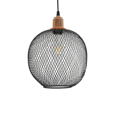 GloboStar® WIRE 203-0004 Μοντέρνο Κρεμαστό Φωτιστικό Πλέγμα Μονόφωτο 1 x E27 IP20 Μαύρο Μέταλλο - Μ25 x Π25 x Υ30cm