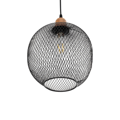 GloboStar® WIRE 203-0004 Μοντέρνο Κρεμαστό Φωτιστικό Πλέγμα Μονόφωτο 1 x E27 IP20 Μαύρο Μέταλλο - Μ25 x Π25 x Υ30cm