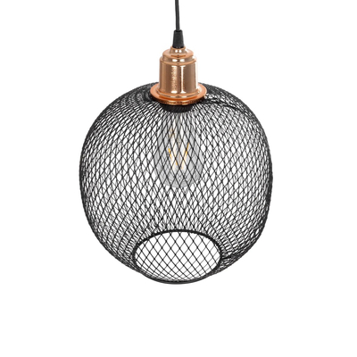 GloboStar® WIRE 203-0004 Μοντέρνο Κρεμαστό Φωτιστικό Πλέγμα Μονόφωτο 1 x E27 IP20 Μαύρο Μέταλλο - Μ25 x Π25 x Υ30cm