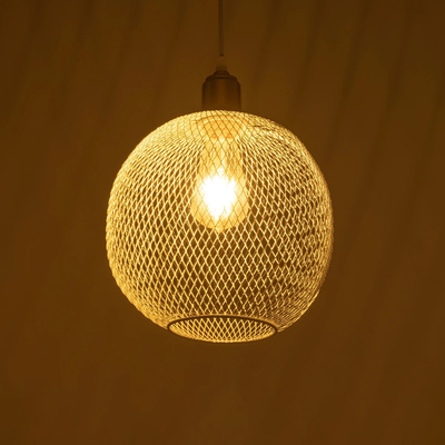 GloboStar® WIRE 203-0005 Μοντέρνο Κρεμαστό Φωτιστικό Πλέγμα Μονόφωτο 1 x E27 IP20 Λευκό Μέταλλο - Μ25 x Π25 x Υ30cm