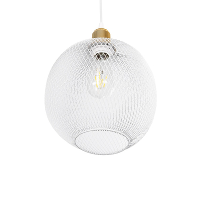 GloboStar® WIRE 203-0005 Μοντέρνο Κρεμαστό Φωτιστικό Πλέγμα Μονόφωτο 1 x E27 IP20 Λευκό Μέταλλο - Μ25 x Π25 x Υ30cm