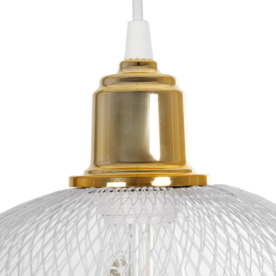 GloboStar® WIRE 203-0005 Μοντέρνο Κρεμαστό Φωτιστικό Πλέγμα Μονόφωτο 1 x E27 IP20 Λευκό Μέταλλο - Μ25 x Π25 x Υ30cm