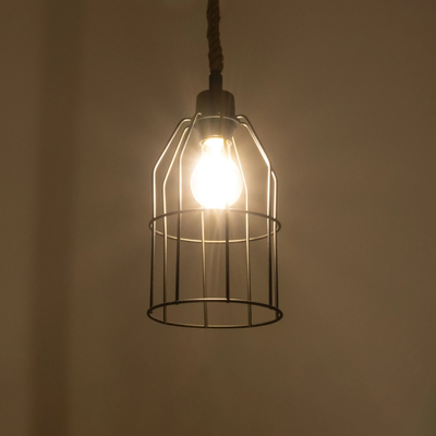 GloboStar® TALAH 203-0009 Vintage Κρεμαστό Φωτιστικό Σχοινί Μονόφωτο 1 x E27 IP20 Μαύρο Μέταλλο με Μπεζ Σχοινί - Μ15.5 x Π15.5 x Υ30cm