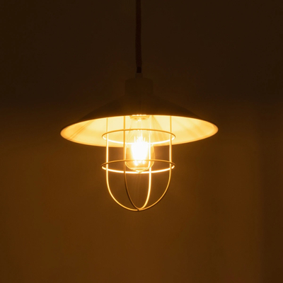 GloboStar® TULUB 203-0010 Vintage Κρεμαστό Φωτιστικό Καμπάνα Μονόφωτο 1 x E27 IP20 Λευκό Μέταλλο με Μπεζ Σχοινί - Μ33 x Π33 x Υ30cm