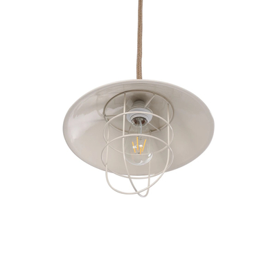 GloboStar® TULUB 203-0010 Vintage Κρεμαστό Φωτιστικό Καμπάνα Μονόφωτο 1 x E27 IP20 Λευκό Μέταλλο με Μπεζ Σχοινί - Μ33 x Π33 x Υ30cm