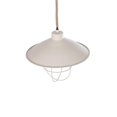 GloboStar® TULUB 203-0010 Vintage Κρεμαστό Φωτιστικό Καμπάνα Μονόφωτο 1 x E27 IP20 Λευκό Μέταλλο με Μπεζ Σχοινί - Μ33 x Π33 x Υ30cm