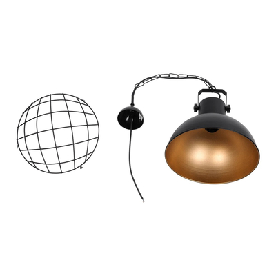 GloboStar® SIERRA 203-0011 Vintage Κρεμαστό Φωτιστικό Καμπάνα Μονόφωτο 1 x E27 IP20 Μαύρο & Χρυσό Μέταλλο - Μ31 x Π31 x Υ40cm