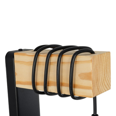 GloboStar® XYLO 203-0014 Μοντέρνο Επιτοίχιο Φωτιστικό Απλίκα Μονόφωτο 1 x E27 IP20 Μαύρο Μέταλλο με Μπεζ Ξύλο - Μ18 x Π18 x Υ19cm