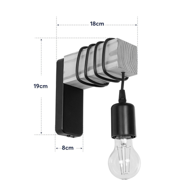 GloboStar® XYLO 203-0014 Μοντέρνο Επιτοίχιο Φωτιστικό Απλίκα Μονόφωτο 1 x E27 IP20 Μαύρο Μέταλλο με Μπεζ Ξύλο - Μ18 x Π18 x Υ19cm