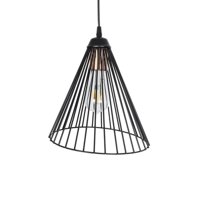 GloboStar® ARCWIRE 203-0015 Μοντέρνο Κρεμαστό Φωτιστικό Πλέγμα Μονόφωτο 1 x E27 IP20 Μαύρο Μέταλλο - Μ25 x Π25 x Υ30cm