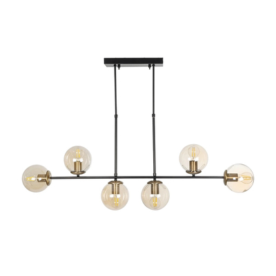 GloboStar® LATTICE 203-0016 Μοντέρνο Κρεμαστό Φωτιστικό Ράγα Πολύφωτο 6 x E27 IP20 Μαύρο & Μπρούτζινο Μέταλλο με Mελί Γυαλί - Μ120 x Π15 x Υ32cm