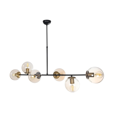 GloboStar® LATTICE 203-0017 Μοντέρνο Κρεμαστό Φωτιστικό Ράγα Πολύφωτο 6 x E27 IP20 Μαύρο & Μπρούτζινο Μέταλλο με Mελί Γυαλί - Μ120 x Π32 x Υ32cm