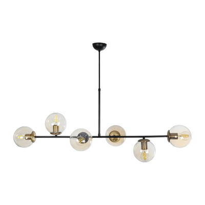 GloboStar® LATTICE 203-0017 Μοντέρνο Κρεμαστό Φωτιστικό Ράγα Πολύφωτο 6 x E27 IP20 Μαύρο & Μπρούτζινο Μέταλλο με Mελί Γυαλί - Μ120 x Π32 x Υ32cm