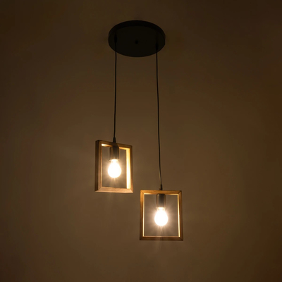 GloboStar® EDISON 203-0021 Vintage Κρεμαστό Φωτιστικό Ανάρτηση Δίφωτο 2 x E27 IP20 Μπεζ Ξύλο - Μ40 x Π20 x Υ45cm