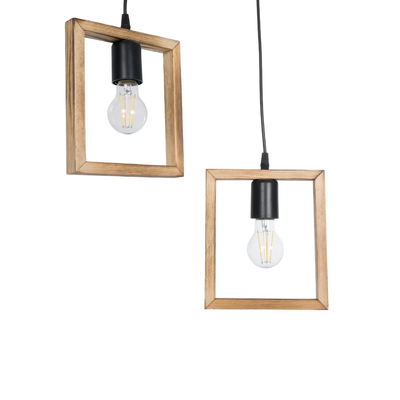 GloboStar® EDISON 203-0021 Vintage Κρεμαστό Φωτιστικό Ανάρτηση Δίφωτο 2 x E27 IP20 Μπεζ Ξύλο - Μ40 x Π20 x Υ45cm