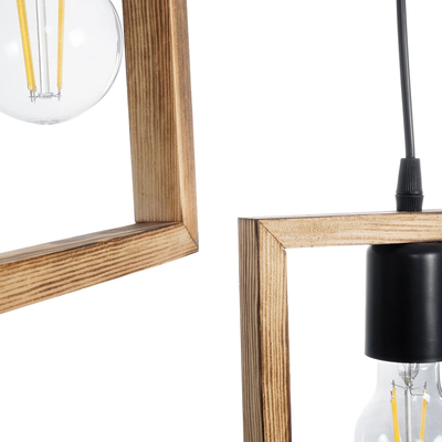 GloboStar® EDISON 203-0021 Vintage Κρεμαστό Φωτιστικό Ανάρτηση Δίφωτο 2 x E27 IP20 Μπεζ Ξύλο - Μ40 x Π20 x Υ45cm