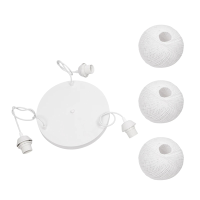 GloboStar® YASAM 203-0023 Vintage Κρεμαστό Φωτιστικό Πλέγμα Τρίφωτο 3 x E27 IP20 Λευκό Ρατάν - Μ42 x Π42 x Υ54cm