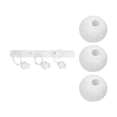 GloboStar® YASAM 203-0027 Vintage Κρεμαστό Φωτιστικό Ράγα Τρίφωτο 3 x E27 IP20 Λευκό Ρατάν - Μ45 x Π18 x Υ30cm