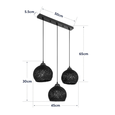 GloboStar® YASAM 203-0027 Vintage Κρεμαστό Φωτιστικό Ράγα Τρίφωτο 3 x E27 IP20 Λευκό Ρατάν - Μ45 x Π18 x Υ30cm