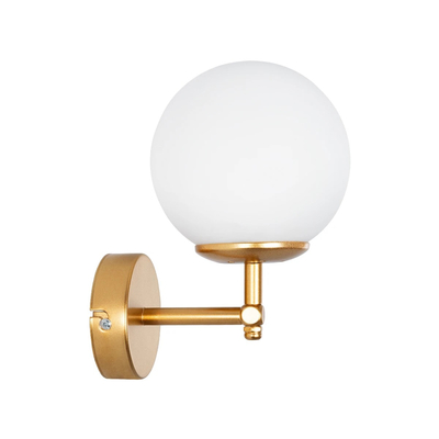 GloboStar® DALPH 203-0029 Vintage Επιτοίχιο Φωτιστικό Απλίκα Μονόφωτο 1 x E27 IP20 Χρυσό Μέταλλο με Λευκό Γυαλί - M18 x Π15 x Υ23cm