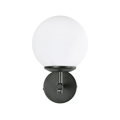 GloboStar® DALPH 203-0032 Vintage Επιτοίχιο Φωτιστικό Απλίκα Μονόφωτο 1 x E27 IP20 Μαύρο Μέταλλο με Λευκό Γυαλί - M18 x Π15 x Υ23cm