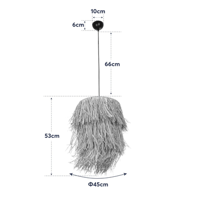 GloboStar® WEG 203-0036 Boho Κρεμαστό Φωτιστικό Καπέλο Μονόφωτο 1 x E27 IP20 Μπέζ Raffia - M45 x Π45 x Υ53cm