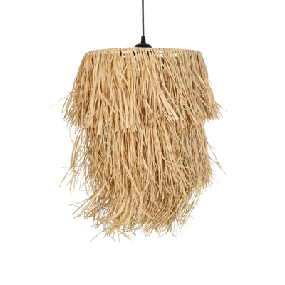 GloboStar® WEG 203-0036 Boho Κρεμαστό Φωτιστικό Καπέλο Μονόφωτο 1 x E27 IP20 Μπέζ Raffia - M45 x Π45 x Υ53cm