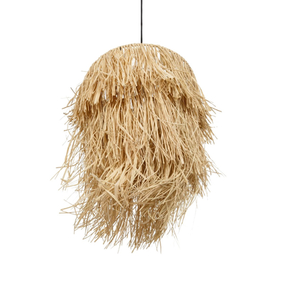 GloboStar® WEG 203-0036 Boho Κρεμαστό Φωτιστικό Καπέλο Μονόφωτο 1 x E27 IP20 Μπέζ Raffia - M45 x Π45 x Υ53cm