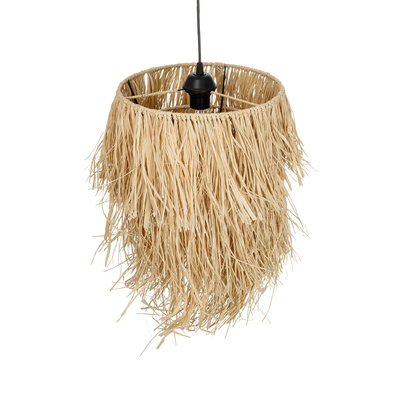 GloboStar® WEG 203-0036 Boho Κρεμαστό Φωτιστικό Καπέλο Μονόφωτο 1 x E27 IP20 Μπέζ Raffia - M45 x Π45 x Υ53cm