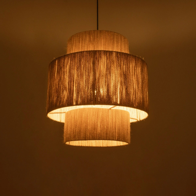 GloboStar® SALTO 203-0037 Boho Κρεμαστό Φωτιστικό Καπέλο Μονόφωτο 1 x E27 IP20 Μπέζ Σχοινί - M40 x Π40 x Υ42cm