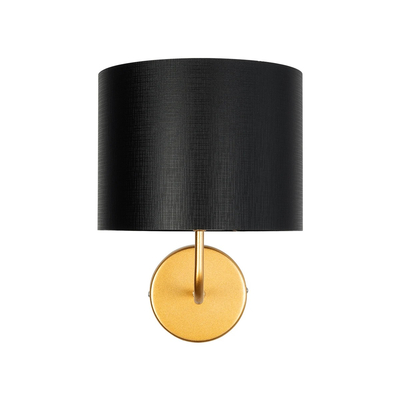GloboStar® RALPH 203-0040 Vintage Επιτοίχιο Φωτιστικό Απλίκα Μονόφωτο 1 x E27 IP20 Χρυσό Μέταλλο με Μαύρο Ύφασμα - Μ22 x Π29 x Υ30cm