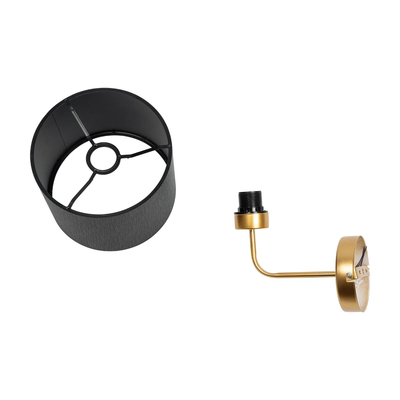 GloboStar® RALPH 203-0040 Vintage Επιτοίχιο Φωτιστικό Απλίκα Μονόφωτο 1 x E27 IP20 Χρυσό Μέταλλο με Μαύρο Ύφασμα - Μ22 x Π29 x Υ30cm