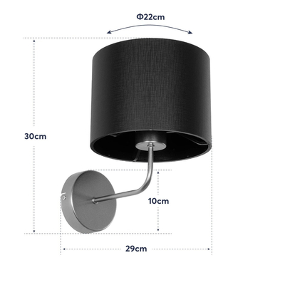 GloboStar® RALPH 203-0040 Vintage Επιτοίχιο Φωτιστικό Απλίκα Μονόφωτο 1 x E27 IP20 Χρυσό Μέταλλο με Μαύρο Ύφασμα - Μ22 x Π29 x Υ30cm