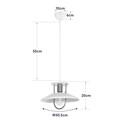 GloboStar® BILLA 203-0041 Vintage Κρεμαστό Φωτιστικό Καμπάνα Μονόφωτο 1 x E27 IP20 Λευκό & Χρυσό Μέταλλο - M30.5 x Π30.5 x Υ20cm