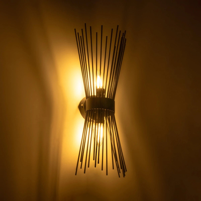 GloboStar® HORN 203-0043 Vintage Επιτοίχιο Φωτιστικό Απλίκα Δίφωτο 2 x E14 IP20 Μαύρο Μέταλλο - Μ14 x Π17 x Υ44.5cm