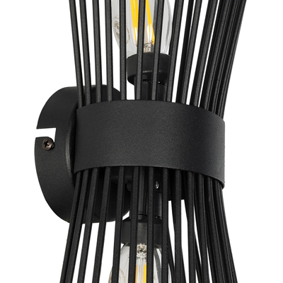 GloboStar® HORN 203-0043 Vintage Επιτοίχιο Φωτιστικό Απλίκα Δίφωτο 2 x E14 IP20 Μαύρο Μέταλλο - Μ14 x Π17 x Υ44.5cm