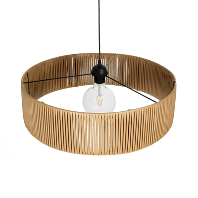 GloboStar® KYCLOS 203-0044 Boho Κρεμαστό Φωτιστικό Καπέλο Μονόφωτο 1 x E27 IP20 Μπέζ Rattan - M55 x Π55 x Υ20cm