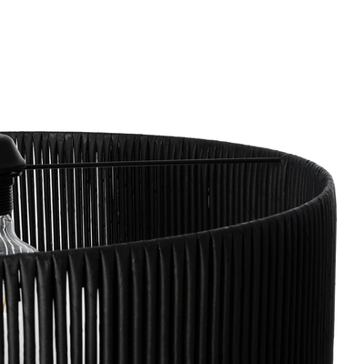 GloboStar® KYCLOS 203-0046 Boho Κρεμαστό Φωτιστικό Καπέλο Μονόφωτο 1 x E27 IP20 Μαύρο Rattan - M55 x Π55 x Υ20cm