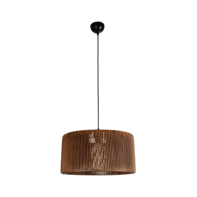 GloboStar® KYCLOS 203-0047 Boho Κρεμαστό Φωτιστικό Καπέλο Μονόφωτο 1 x E27 IP20 Καφέ Rattan - M40 x Π40 x Υ25.5cm