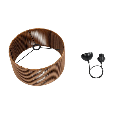 GloboStar® KYCLOS 203-0047 Boho Κρεμαστό Φωτιστικό Καπέλο Μονόφωτο 1 x E27 IP20 Καφέ Rattan - M40 x Π40 x Υ25.5cm