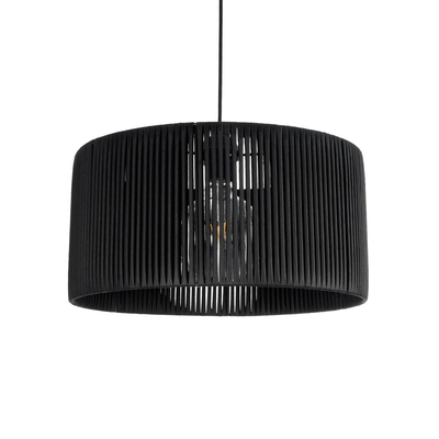 GloboStar® KYCLOS 203-0048 Boho Κρεμαστό Φωτιστικό Καπέλο Μονόφωτο 1 x E27 IP20 Μαύρο Rattan - M40 x Π40 x Υ25.5cm