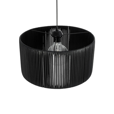 GloboStar® KYCLOS 203-0048 Boho Κρεμαστό Φωτιστικό Καπέλο Μονόφωτο 1 x E27 IP20 Μαύρο Rattan - M40 x Π40 x Υ25.5cm